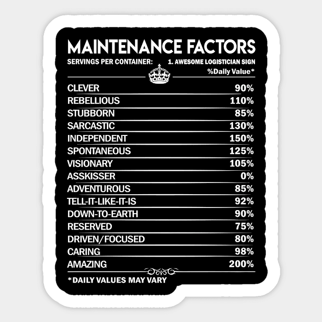 Maintenance T Shirt - Maintenance Factors Daily Gift Item Tee Sticker by Jolly358